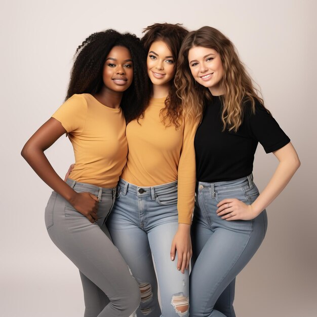 un groupe de femmes posant pour une photo dont une portant une chemise jaune