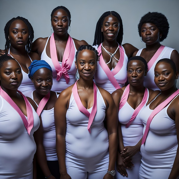 Groupe de femmes avec des rubans roses en soutien aux personnes touchées par le cancer