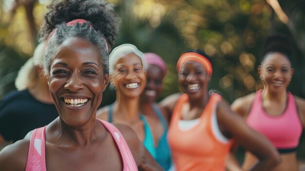 Un groupe de femmes s'amusent ensemble en plein air.