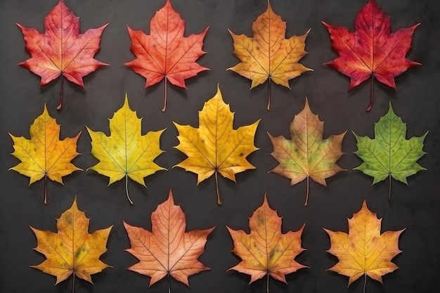 Photo groupe de feuilles d'érable colorées