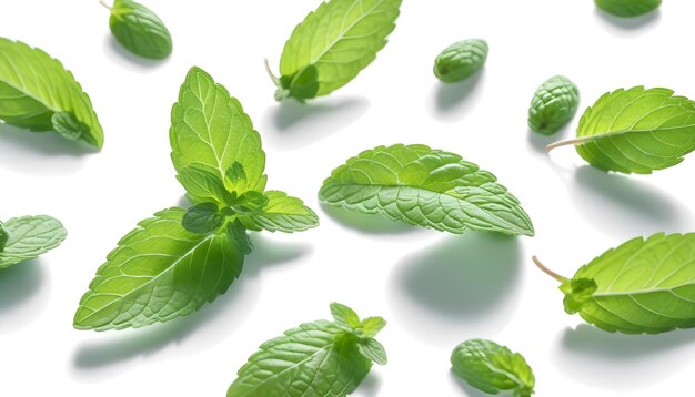 Photo un groupe de feuilles de menthe avec un fond blanc