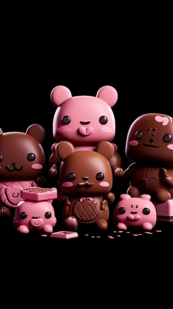 Un groupe de figurines jouets avec l'un d'eux tenant un cochon rose.