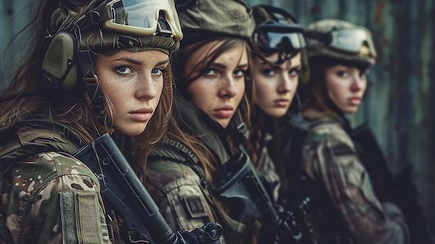 un groupe de filles avec des armes à feu sur la tête