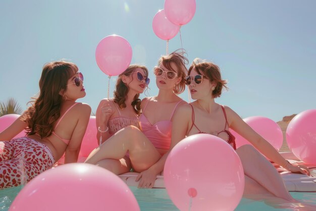 Photo un groupe de filles dans une piscine avec des ballons