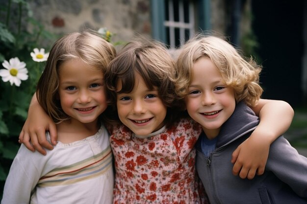 Groupe de filles joyeux portrait jeunes enfants enfants petit sourire ensemble été personne enfance beauté caucasien bonheur amis amitié heureux amusant