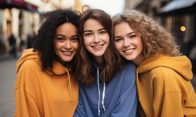 un groupe de filles portant des vestes avec le mot "sur le devant"