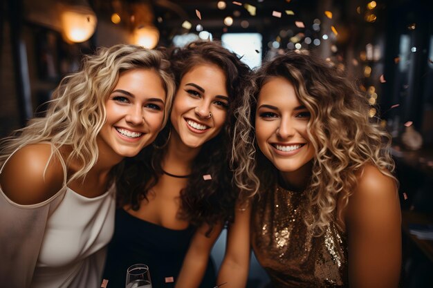 Un groupe de filles souriantes qui s'amusent à la fête.