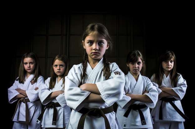 un groupe de filles en uniforme de karaté