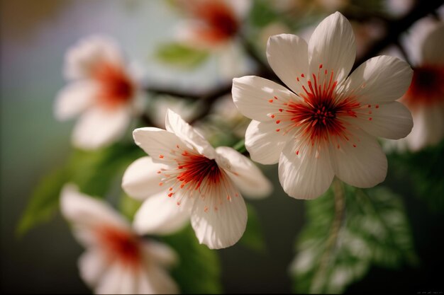 Un groupe de fleurs blanches au centre rouge