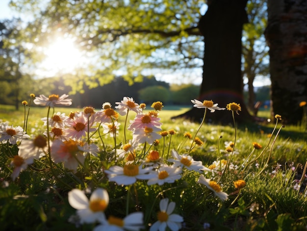 Un groupe de fleurs dans un champ