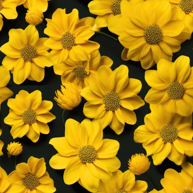Un groupe de fleurs jaunes sont sur un fond noir