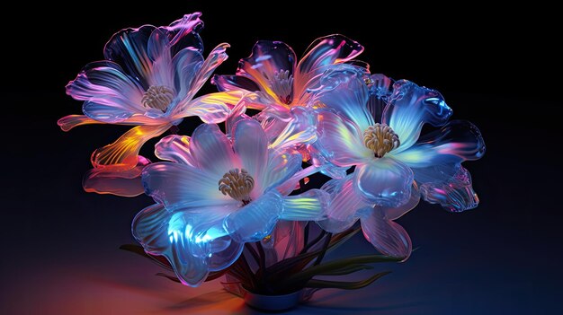 un groupe de fleurs avec des lumières colorées