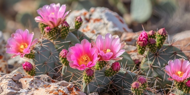 Un groupe de fleurs roses pousse sur une surface rocheuse les fleurs sont petites et regroupées