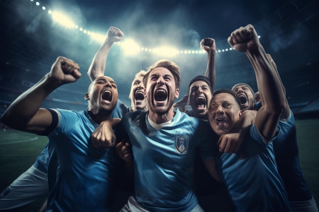 Groupe de footballeurs célébrant une victoire Belle image d'illustration Generative AI