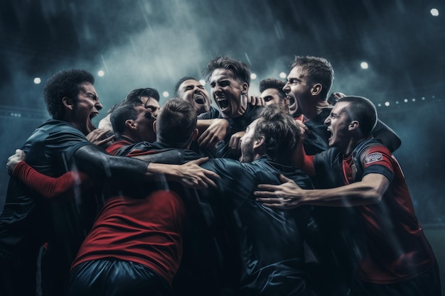 Groupe de footballeurs célébrant une victoire Belle image d'illustration Generative AI