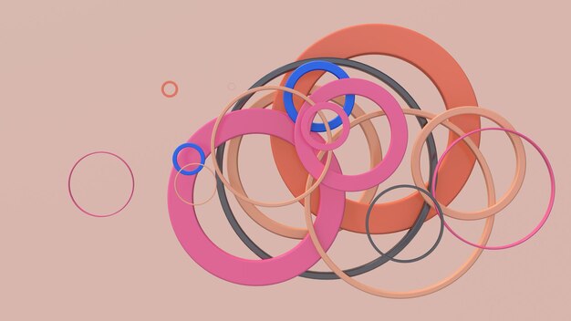 Groupe de formes de cercle coloré. Fond beige. Illustration abstraite, rendu 3d.