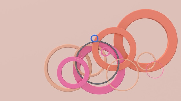 Groupe de formes de cercle coloré. Fond beige. Illustration abstraite, rendu 3d.