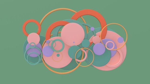 Groupe de formes de cercle coloré fond vert illustration abstraite rendu 3d