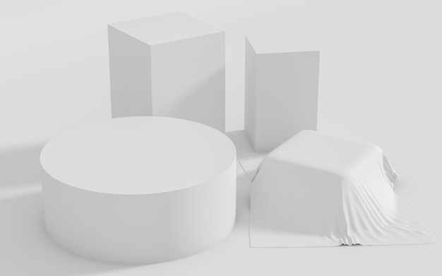 Groupe de formes géométriques abstraites mis en scène minimale, rendu 3d