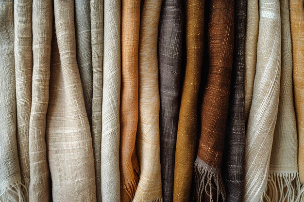 Photo un groupe de foulards de différentes couleurs accrochés ensemble dans une rangée sur un mur avec des franges sur eux un