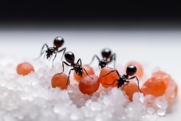 un groupe de fourmis sur fond blanc