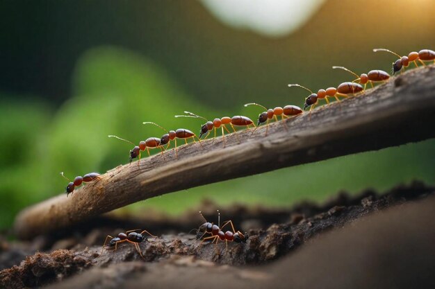 un groupe de fourmis sont sur une branche le mot fourmis