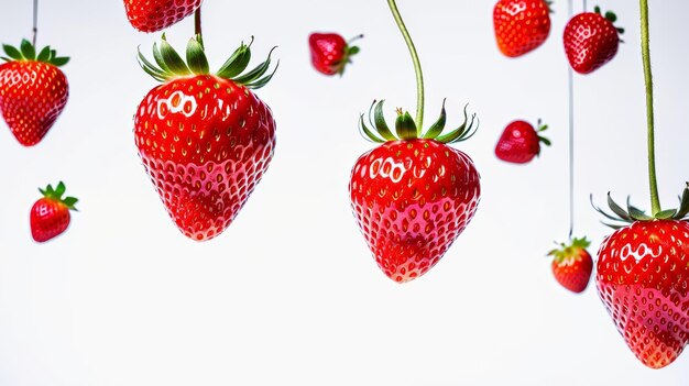 Photo un groupe de fraises accrochées à des cordes