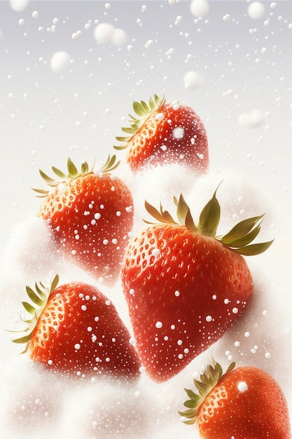 Groupe de fraises assis sur un tas de neige ai générative