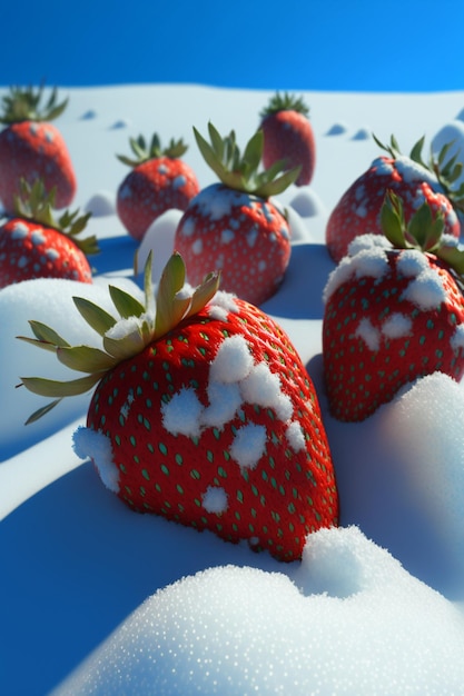 Groupe de fraises couvertes de neige ai générative