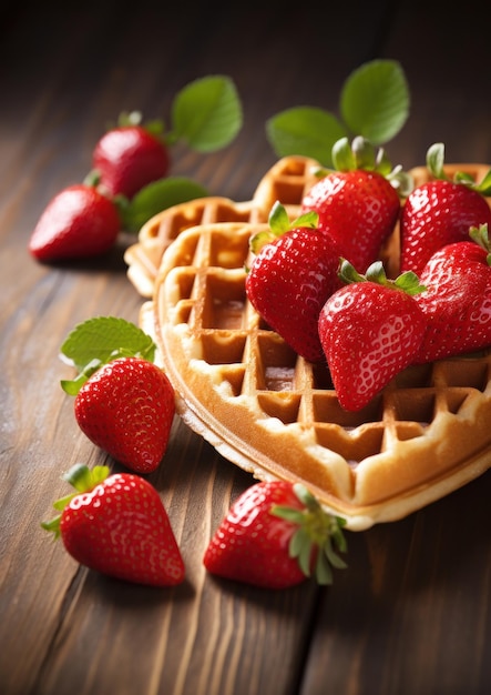 un groupe de fraises sur une surface en bois