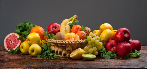 Photo groupe de fruits et légumes frais