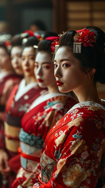 Un groupe de geishas posant pour leur maître