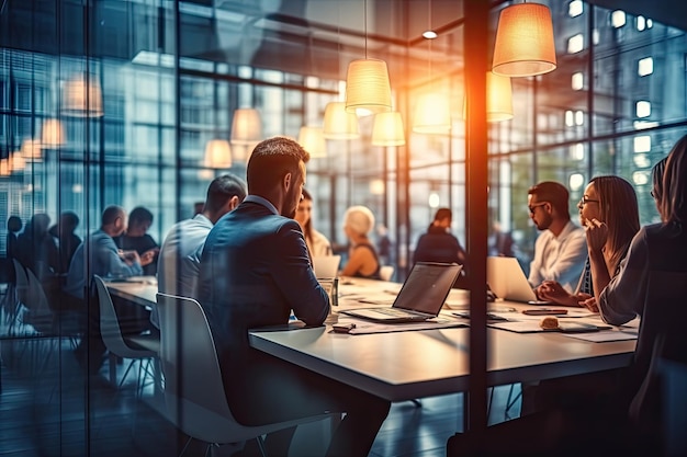 Groupe de gens d'affaires travaillant ensemble au bureau La première image montre la silhouette d'une personne qui met l'accent sur le travail d'équipe et la collaboration par l'IA générative