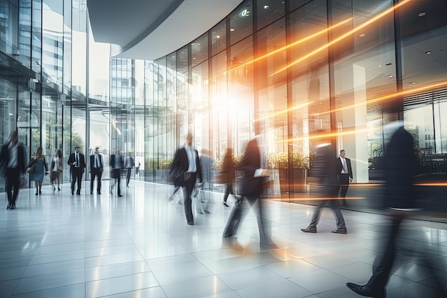 Un groupe de gens d’affaires traversant un hall