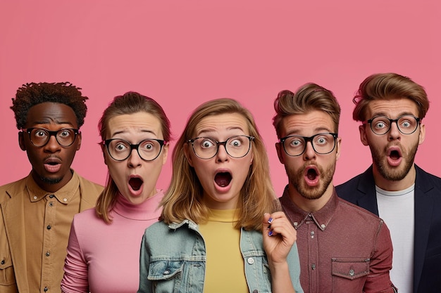 Un groupe de gens avec des lunettes qui disent qu'ils sont fous.