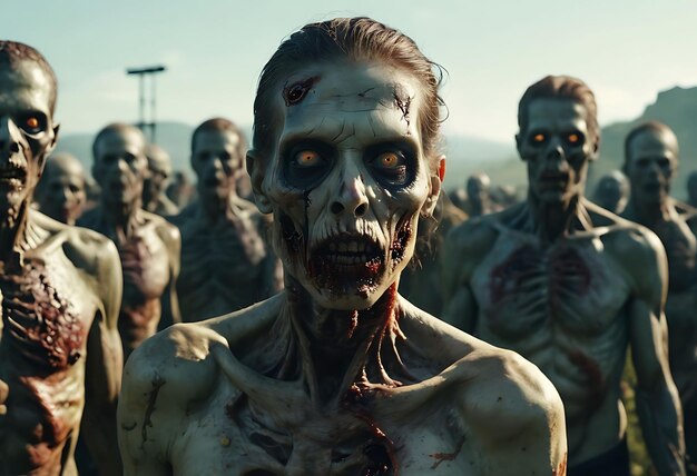 Photo un groupe de gens avec des visages de zombies et du sang sur leurs visages
