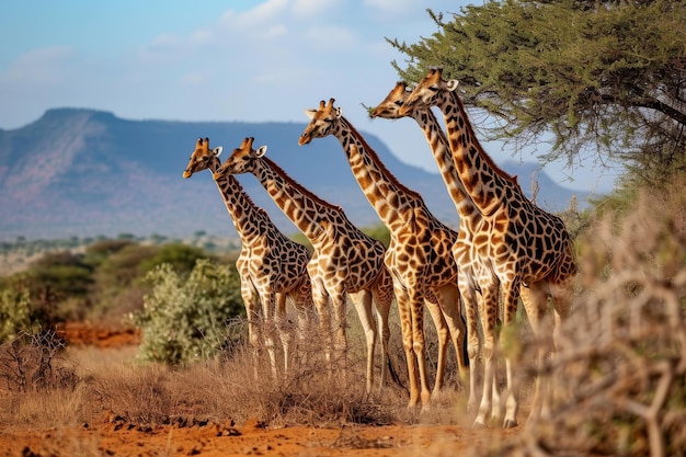 Un groupe de girafes dans le parc national de Tsavo East au Kenya généré par l'IA