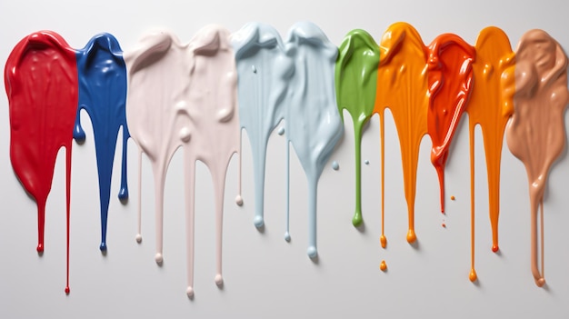 Photo un groupe de gouttes de peinture colorées sur une surface blanche