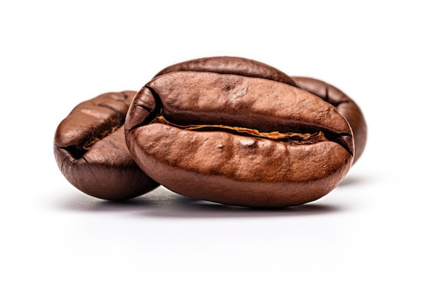 Un groupe de grains de café sur un fond blanc