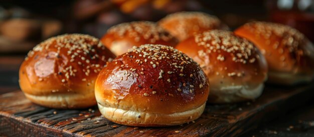 Photo un groupe de hamburgers sur un plateau en bois