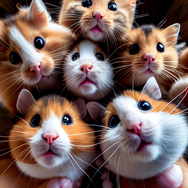 Un groupe de hamsters amusants prend des photos sur le téléphone généré par l'IA