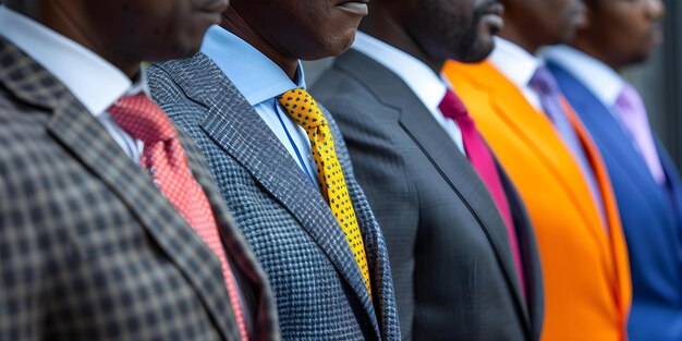 Photo groupe d'hommes d'affaires en costumes et cravates colorés debout en ligne concept business attire costumes colorés photo de groupe professionnelle