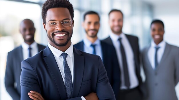 un groupe d'hommes d'affaires debout les uns à côté des autres