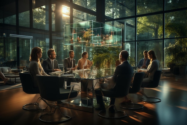 Un groupe d'hommes d'affaires est assis autour d'une table dans une salle de conférence.