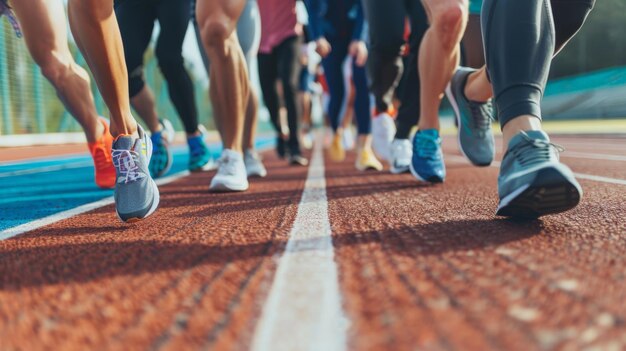 Un groupe d'hommes d'affaires prêts à commencer la course sur la piste concept de défi d'affaires