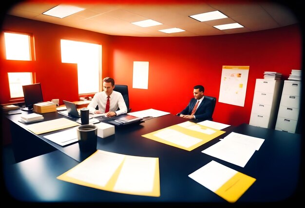 Photo un groupe d'hommes assis à une table avec des papiers dessus