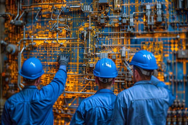 Un groupe d'hommes en casque travaillant sur une machine