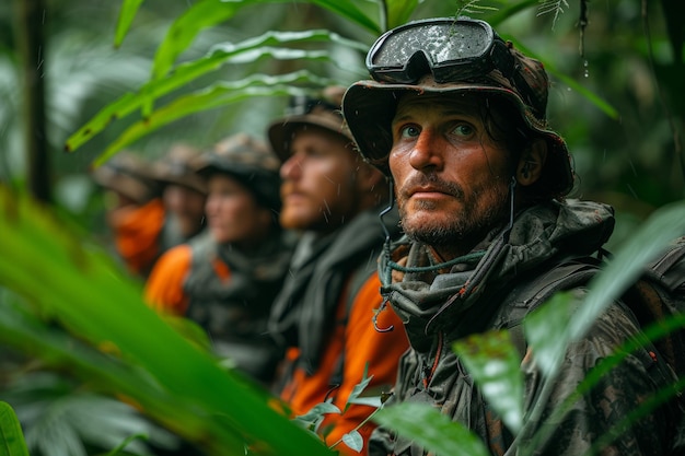 Un groupe d'hommes dans la jungle.