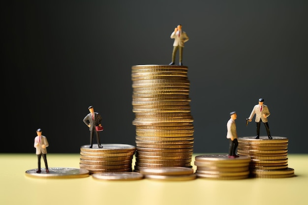 Photo un groupe d'hommes debout au-dessus de pièces de monnaie, l'un d'entre eux se tenant dessus.