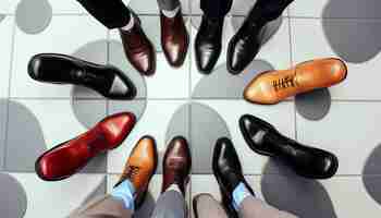 Photo un groupe d'hommes debout autour d'un groupe d'homme portant des chaussures brunes